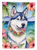 Siberian Husky Luau House Flag 28x40 Porch Sleeve Pole Decorative Outside Yard Banner Artwork Wall Hanging, Polyester