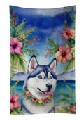 Siberian Husky Luau Kitchen Towel Velour Plush Front and Cotton Loop Back Machine Washable