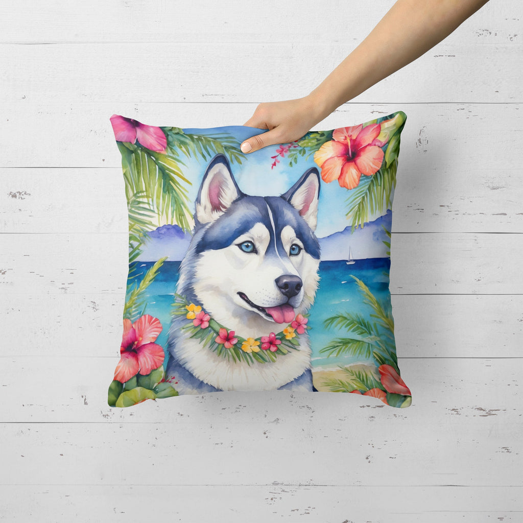 Siberian Husky Luau Decorative Throw Pillow 18x18 Indoor Outdoor Accent Cushion, Fabric Cover with Insert for Sofa, Bed, Porch & Living Room