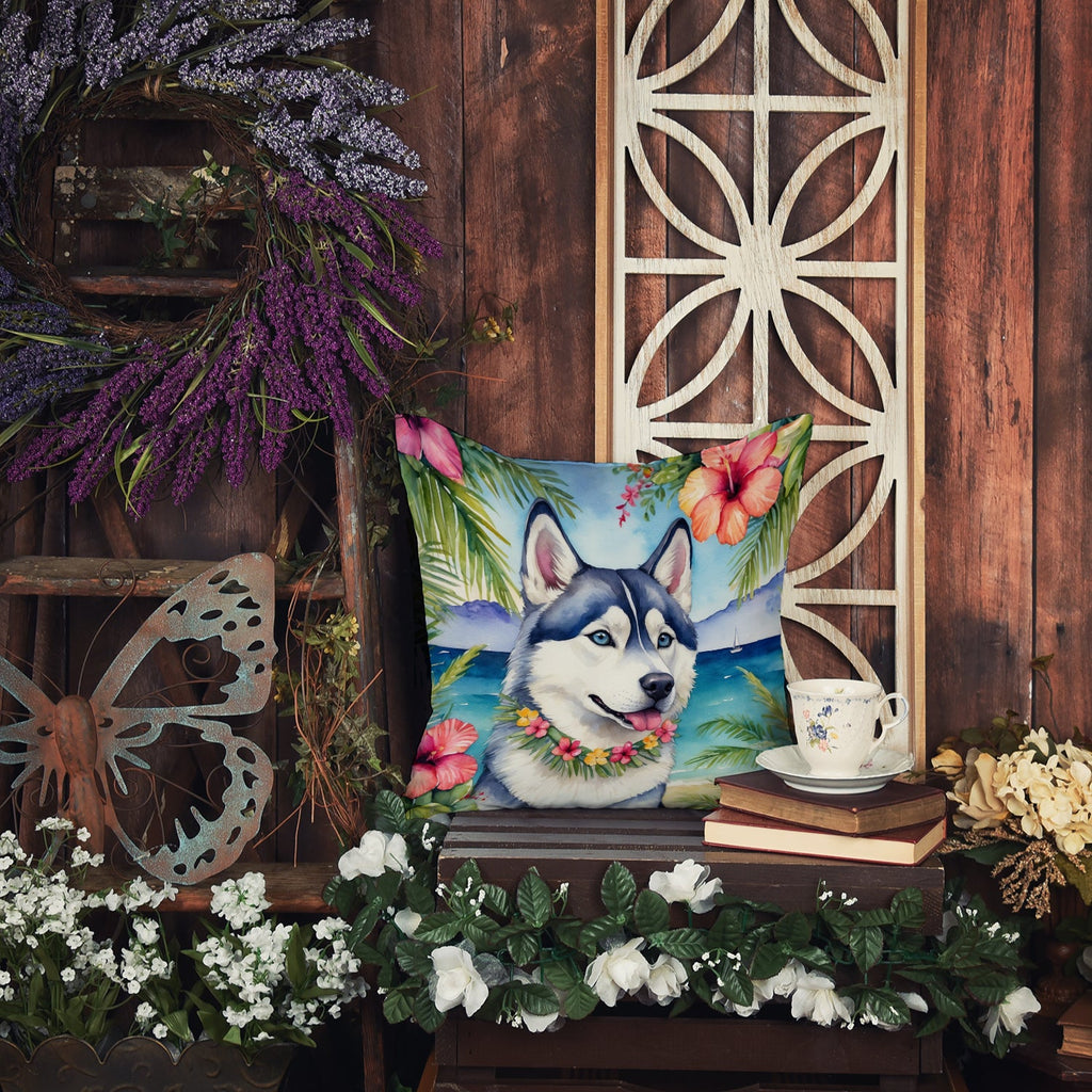 Siberian Husky Luau Decorative Throw Pillow 18x18 Indoor Outdoor Accent Cushion, Fabric Cover with Insert for Sofa, Bed, Porch & Living Room