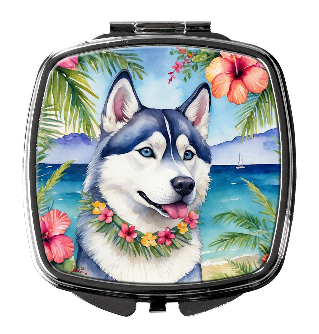 Siberian Husky Luau Compact Mirror Decorative Travel Makeup Mirror for Women Girls Gifts Pocket Makeup Mirror Folding Handheld