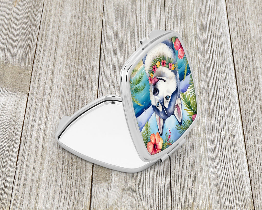 Siberian Husky Luau Compact Mirror Decorative Travel Makeup Mirror for Women Girls Gifts Pocket Makeup Mirror Folding Handheld