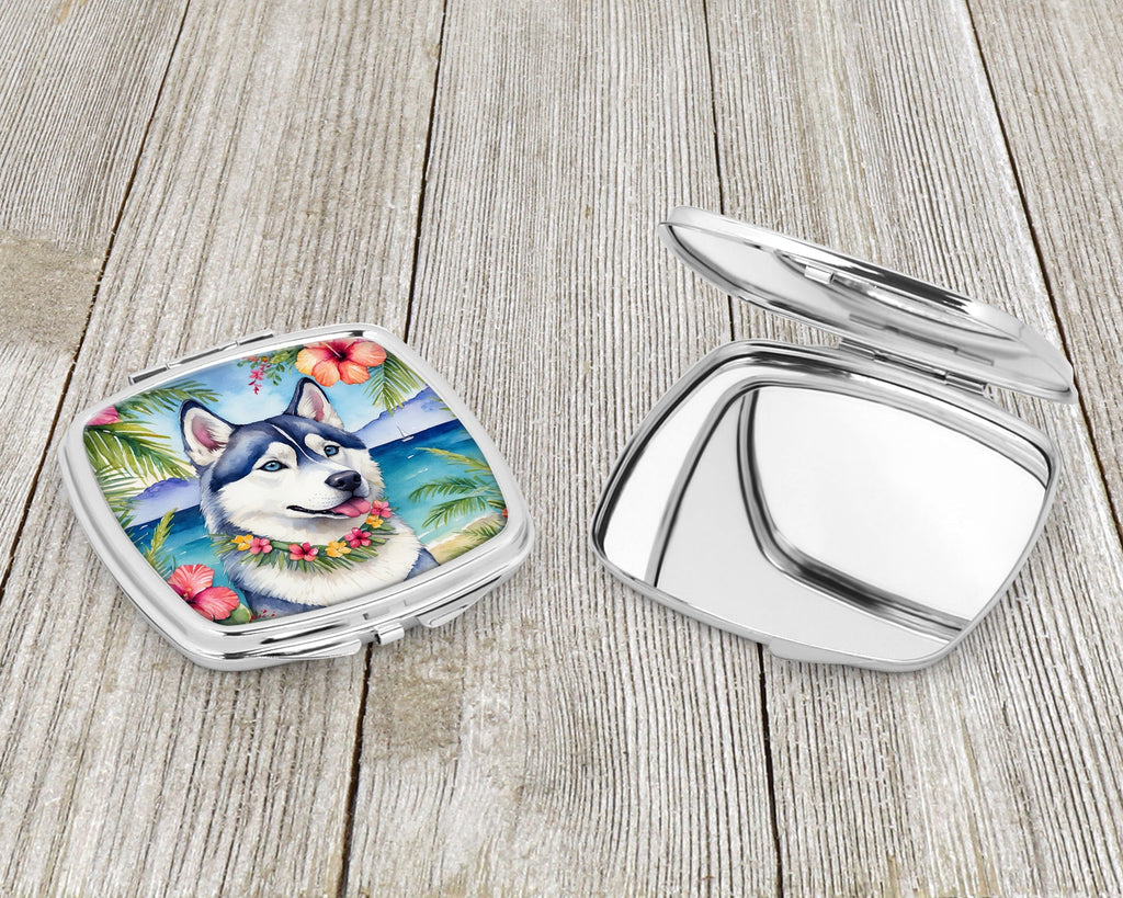 Siberian Husky Luau Compact Mirror Decorative Travel Makeup Mirror for Women Girls Gifts Pocket Makeup Mirror Folding Handheld