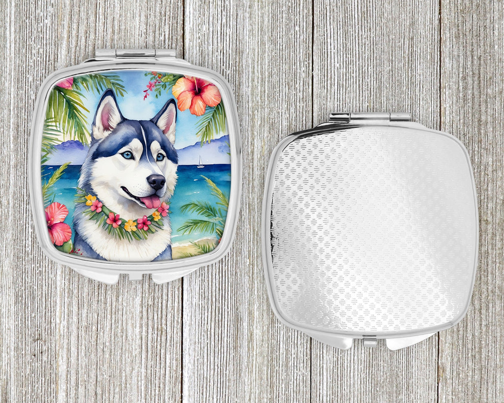 Siberian Husky Luau Compact Mirror Decorative Travel Makeup Mirror for Women Girls Gifts Pocket Makeup Mirror Folding Handheld