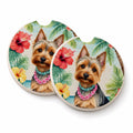 Silky Terrier Luau Set of 2 Cup Holder Car Coasters Absorbent Round Sandstone Coasters Gifts for Men or Women, 2.5, Multicolor