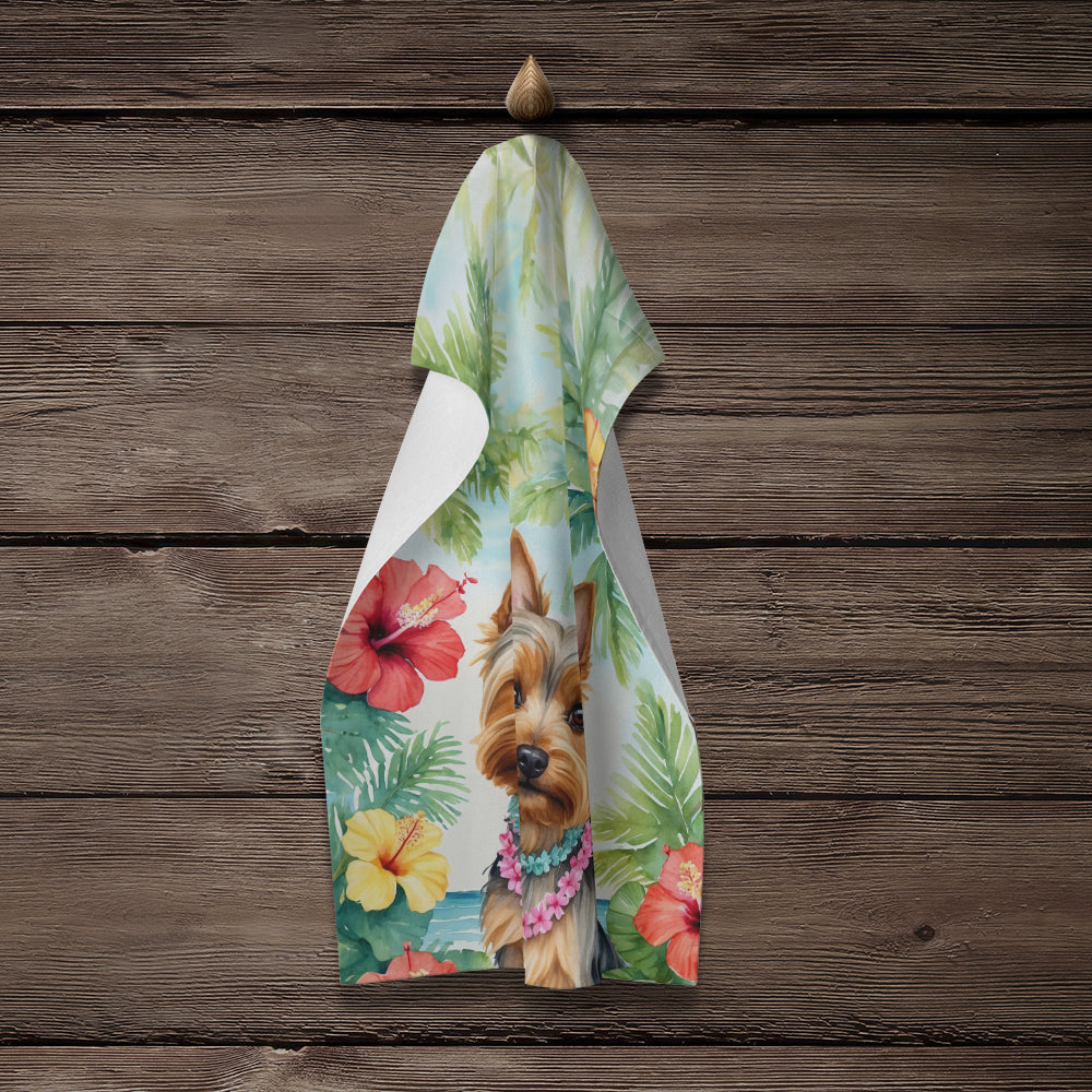 Silky Terrier Luau Kitchen Towel Velour Plush Front and Cotton Loop Back Machine Washable