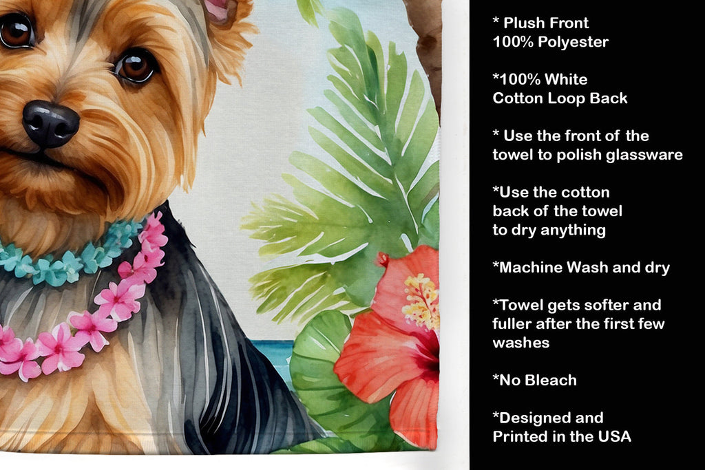 Silky Terrier Luau Kitchen Towel Velour Plush Front and Cotton Loop Back Machine Washable
