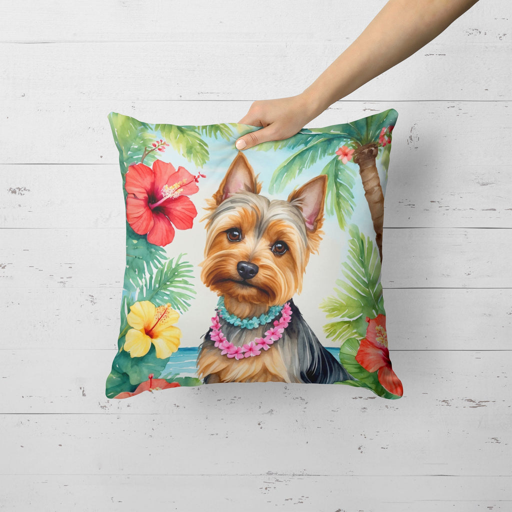 Silky Terrier Luau Decorative Throw Pillow 18x18 Indoor Outdoor Accent Cushion, Fabric Cover with Insert for Sofa, Bed, Porch & Living Room