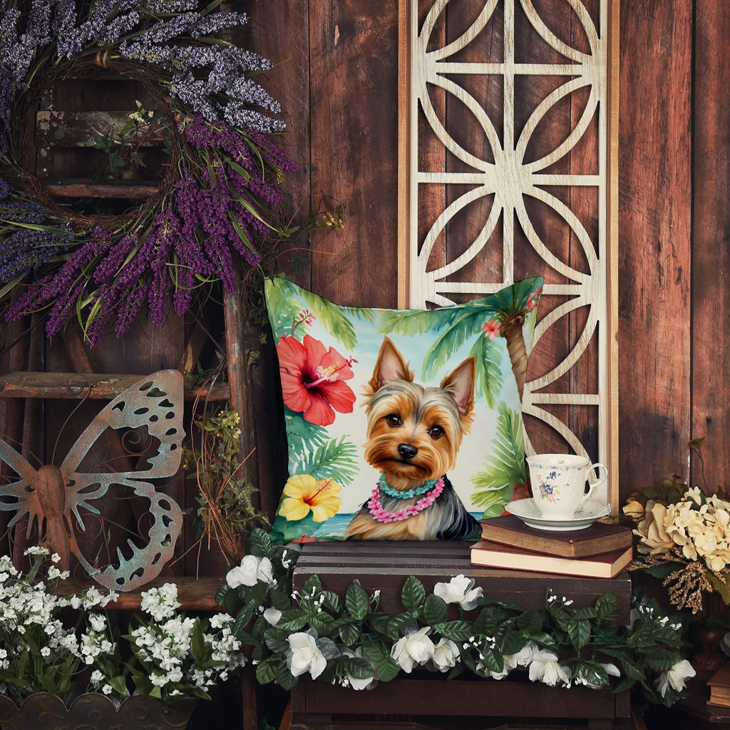 Silky Terrier Luau Decorative Throw Pillow 18x18 Indoor Outdoor Accent Cushion, Fabric Cover with Insert for Sofa, Bed, Porch & Living Room