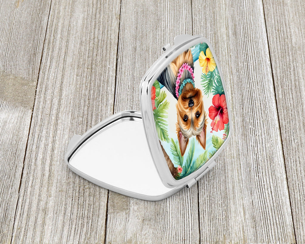 Silky Terrier Luau Compact Mirror Decorative Travel Makeup Mirror for Women Girls Gifts Pocket Makeup Mirror Folding Handheld
