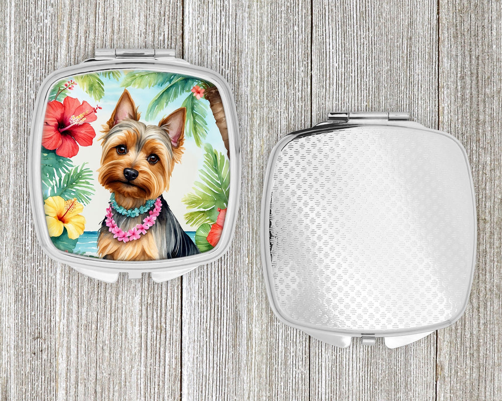 Silky Terrier Luau Compact Mirror Decorative Travel Makeup Mirror for Women Girls Gifts Pocket Makeup Mirror Folding Handheld