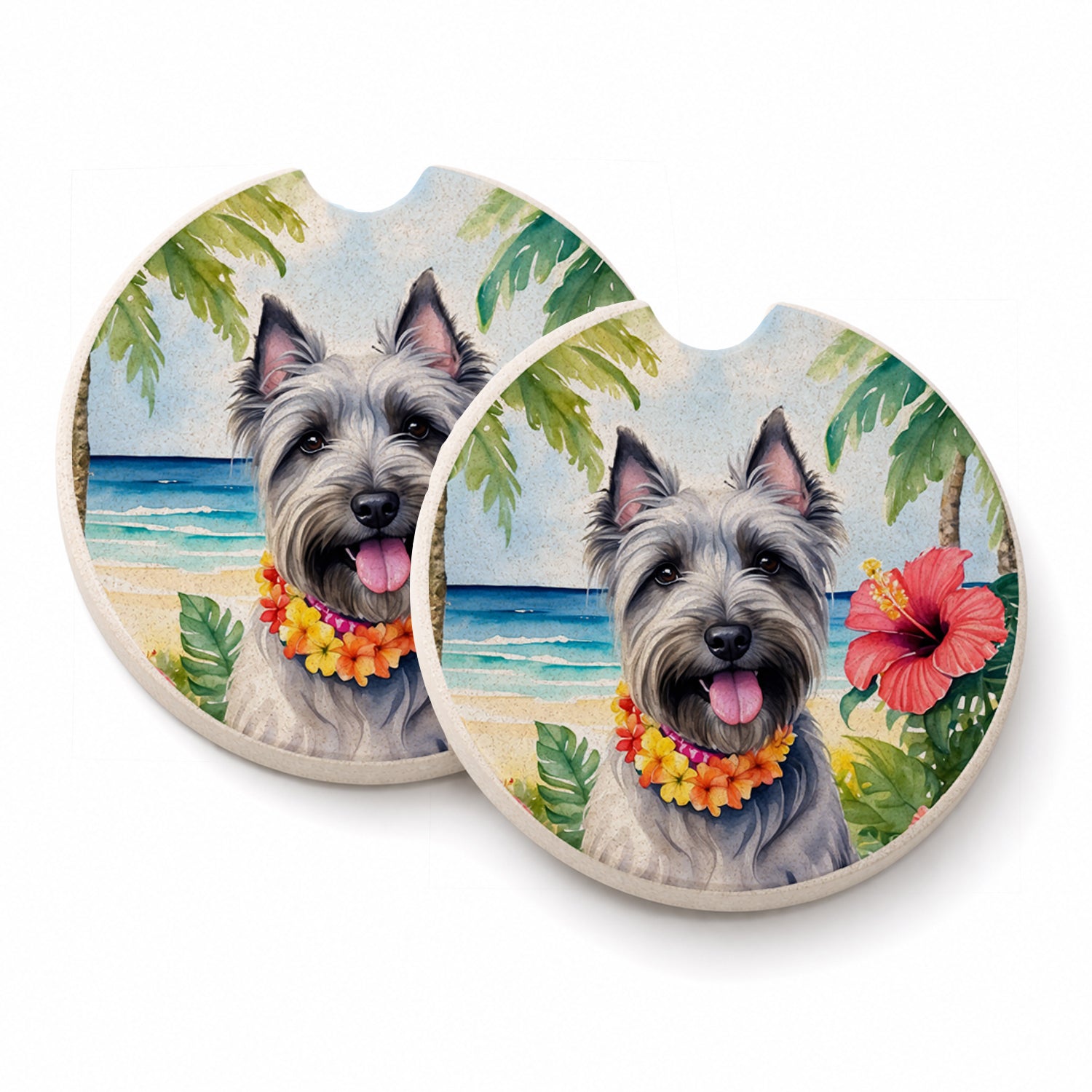 Skye Terrier Luau Set of 2 Cup Holder Car Coasters Absorbent Round Sandstone Coasters Gifts for Men or Women, 2.5, Multicolor