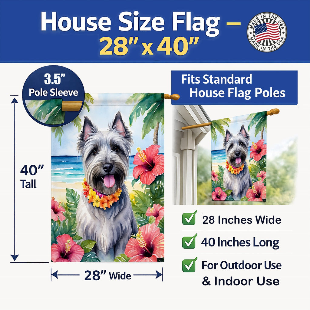 Skye Terrier Luau House Flag 28x40 Porch Sleeve Pole Decorative Outside Yard Banner Artwork Wall Hanging, Polyester