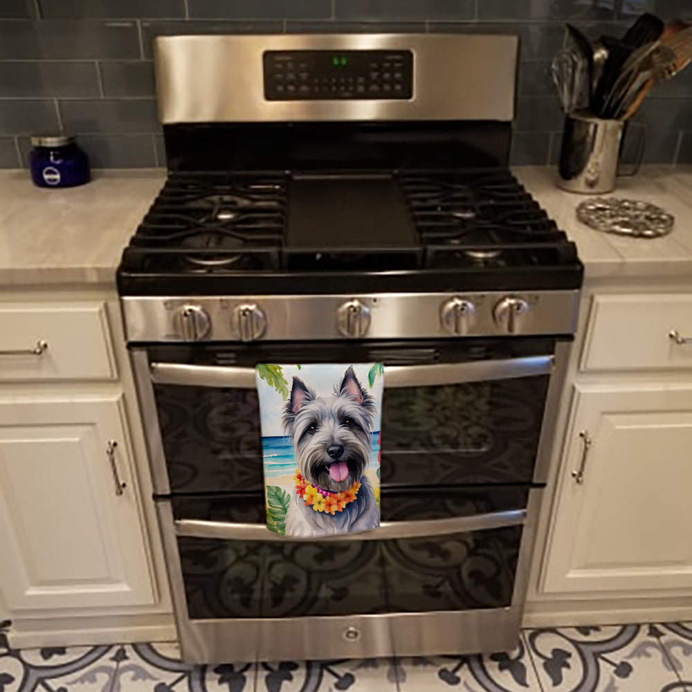 Skye Terrier Luau Kitchen Towel Velour Plush Front and Cotton Loop Back Machine Washable