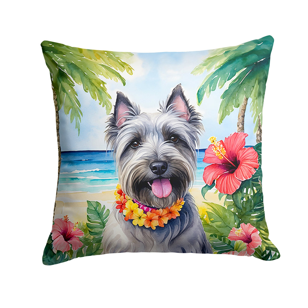 Skye Terrier Luau Decorative Throw Pillow 14x14 Indoor Outdoor Accent Cushion, Fabric Cover with Insert for Sofa, Bed, Porch & Living Room