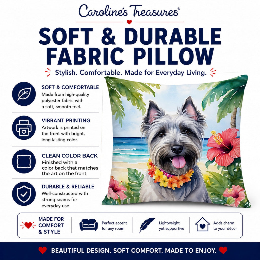 Skye Terrier Luau Decorative Throw Pillow 14x14 Indoor Outdoor Accent Cushion, Fabric Cover with Insert for Sofa, Bed, Porch & Living Room