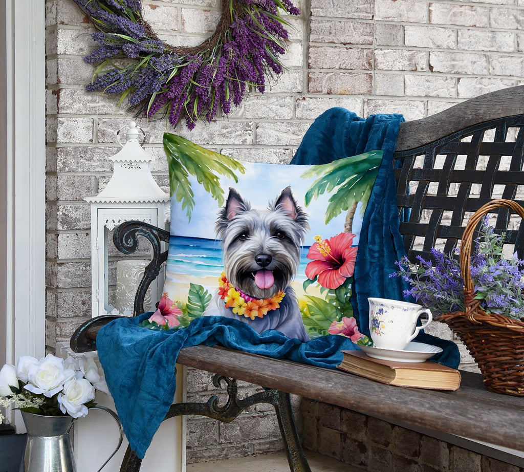 Skye Terrier Luau Decorative Throw Pillow 18x18 Indoor Outdoor Accent Cushion, Fabric Cover with Insert for Sofa, Bed, Porch & Living Room