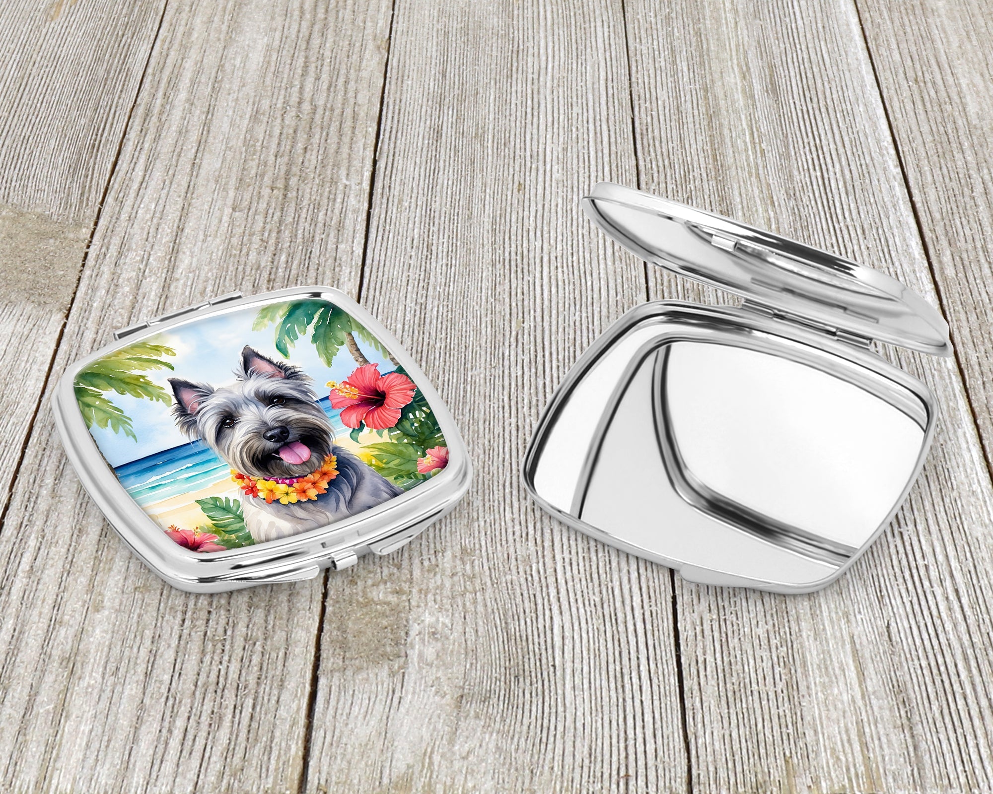 Skye Terrier Luau Compact Mirror Decorative Travel Makeup Mirror for Women Girls Gifts Pocket Makeup Mirror Folding Handheld