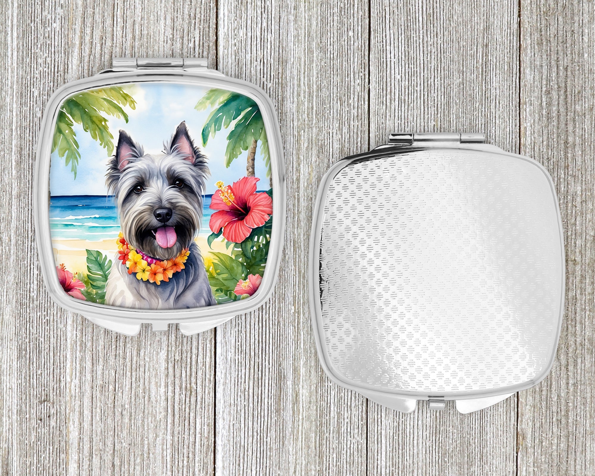 Skye Terrier Luau Compact Mirror Decorative Travel Makeup Mirror for Women Girls Gifts Pocket Makeup Mirror Folding Handheld