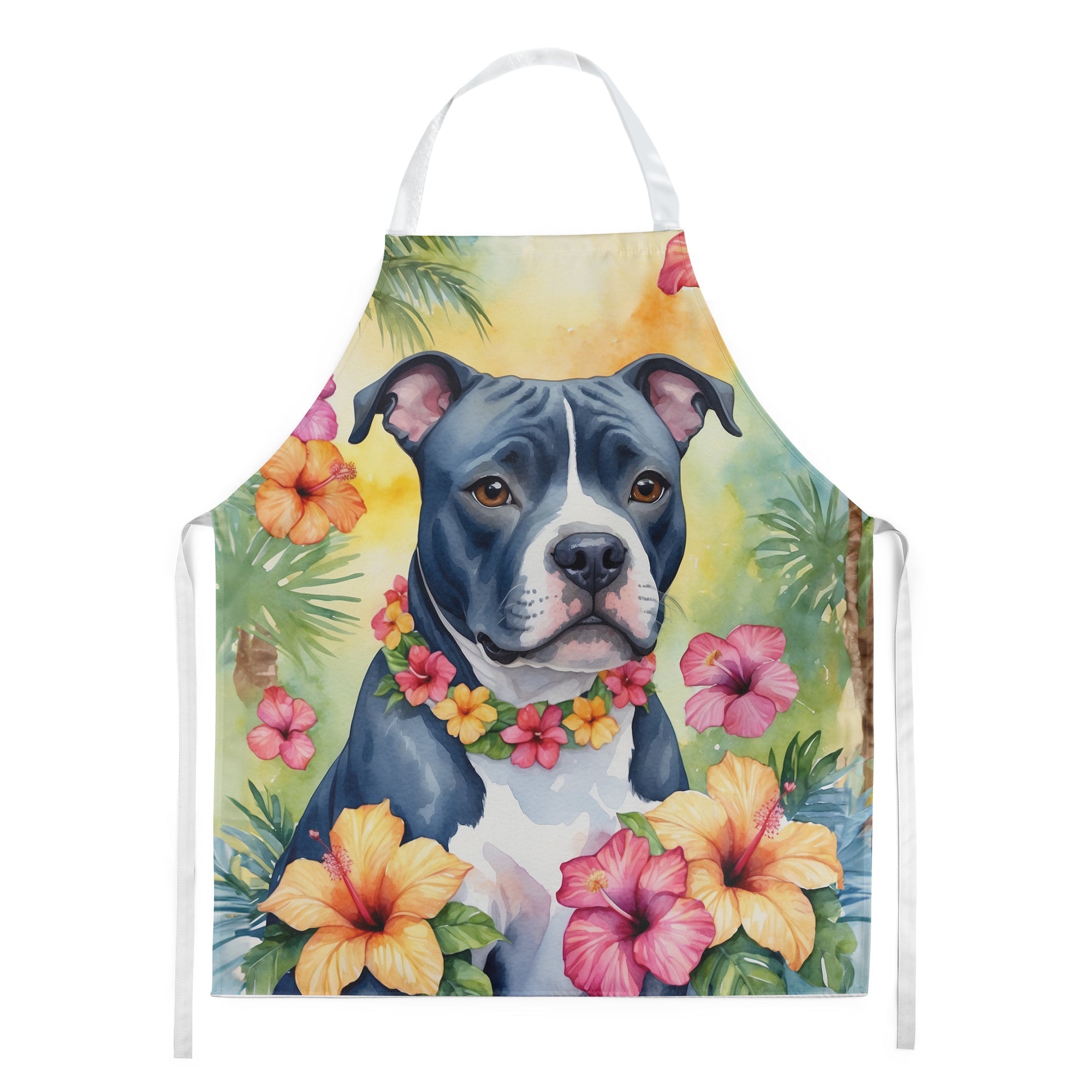 Staffordshire Bull Terrier Luau Apron Cooking Kitchen Server Baking Crafts Gardening for Adult Women Men, Unisex, Large, Multicolor