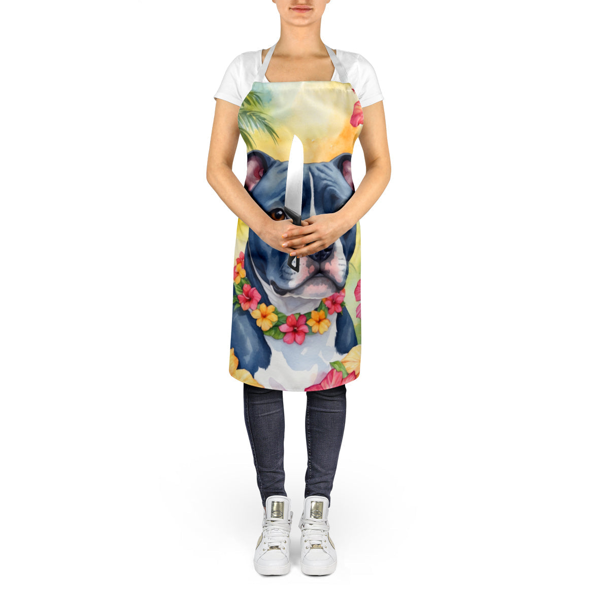 Staffordshire Bull Terrier Luau Apron Cooking Kitchen Server Baking Crafts Gardening for Adult Women Men, Unisex, Large, Multicolor
