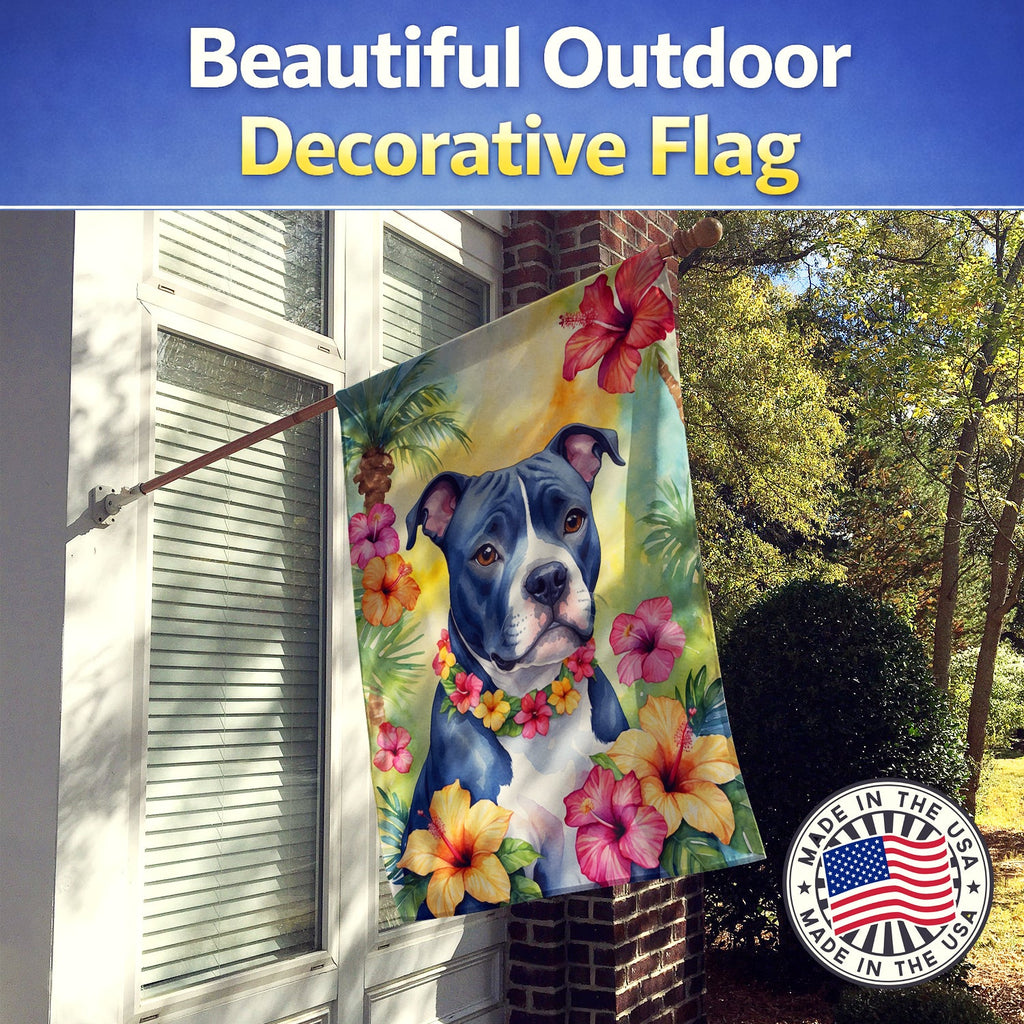 Staffordshire Bull Terrier Luau House Flag 28x40 Porch Sleeve Pole Decorative Outside Yard Banner Artwork Wall Hanging, Polyester
