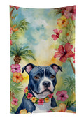Staffordshire Bull Terrier Luau Kitchen Towel Velour Plush Front and Cotton Loop Back Machine Washable