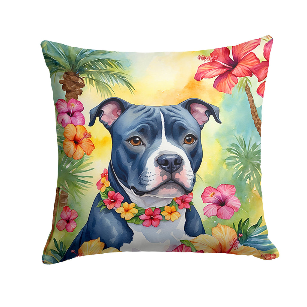 Staffordshire Bull Terrier Luau Decorative Throw Pillow 18x18 Indoor Outdoor Accent Cushion, Fabric Cover with Insert for Sofa, Bed, Porch & Living Room
