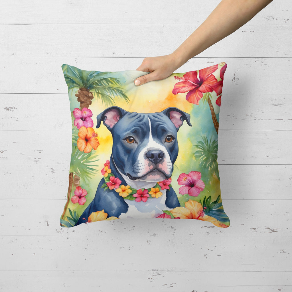 Staffordshire Bull Terrier Luau Decorative Throw Pillow 18x18 Indoor Outdoor Accent Cushion, Fabric Cover with Insert for Sofa, Bed, Porch & Living Room