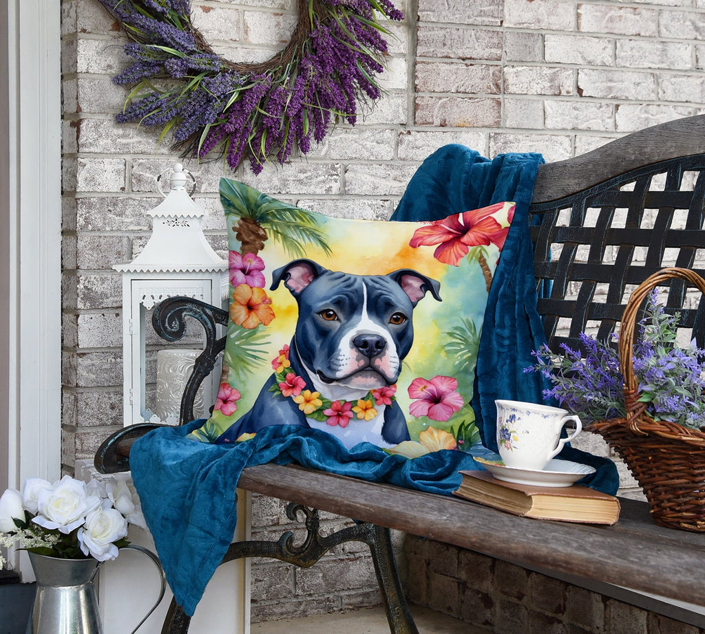 Staffordshire Bull Terrier Luau Decorative Throw Pillow 18x18 Indoor Outdoor Accent Cushion, Fabric Cover with Insert for Sofa, Bed, Porch & Living Room
