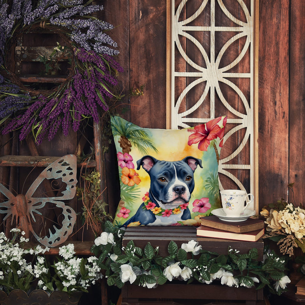 Staffordshire Bull Terrier Luau Decorative Throw Pillow 18x18 Indoor Outdoor Accent Cushion, Fabric Cover with Insert for Sofa, Bed, Porch & Living Room