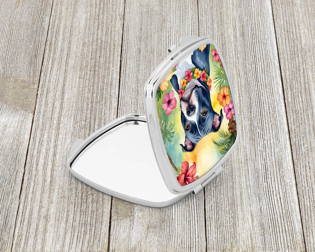 Staffordshire Bull Terrier Luau Compact Mirror Decorative Travel Makeup Mirror for Women Girls Gifts Pocket Makeup Mirror Folding Handheld