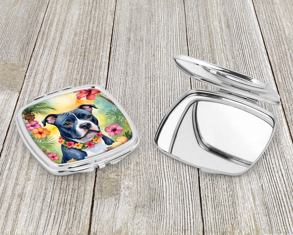 Staffordshire Bull Terrier Luau Compact Mirror Decorative Travel Makeup Mirror for Women Girls Gifts Pocket Makeup Mirror Folding Handheld