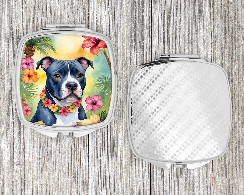 Staffordshire Bull Terrier Luau Compact Mirror Decorative Travel Makeup Mirror for Women Girls Gifts Pocket Makeup Mirror Folding Handheld