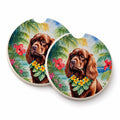 Sussex Spaniel Luau Set of 2 Cup Holder Car Coasters Absorbent Round Sandstone Coasters Gifts for Men or Women, 2.5, Multicolor