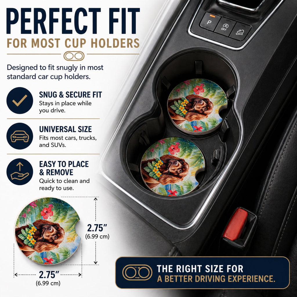Sussex Spaniel Luau Set of 2 Cup Holder Car Coasters Absorbent Round Sandstone Coasters Gifts for Men or Women, 2.5, Multicolor