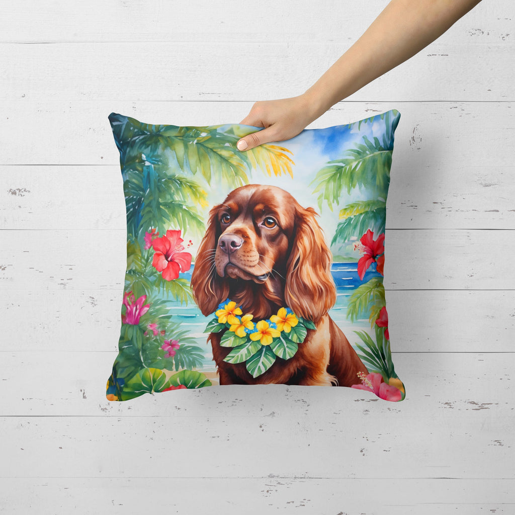 Sussex Spaniel Luau Decorative Throw Pillow 18x18 Indoor Outdoor Accent Cushion, Fabric Cover with Insert for Sofa, Bed, Porch & Living Room