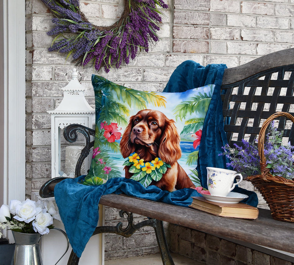 Sussex Spaniel Luau Decorative Throw Pillow 18x18 Indoor Outdoor Accent Cushion, Fabric Cover with Insert for Sofa, Bed, Porch & Living Room