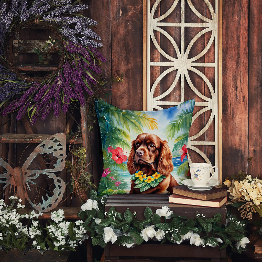 Sussex Spaniel Luau Decorative Throw Pillow 18x18 Indoor Outdoor Accent Cushion, Fabric Cover with Insert for Sofa, Bed, Porch & Living Room