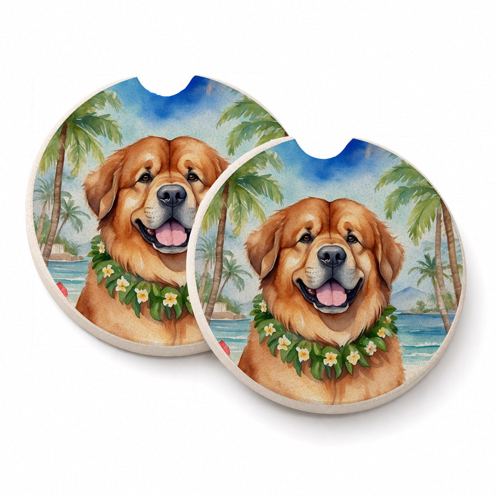 Tibetan Mastiff Luau Set of 2 Cup Holder Car Coasters Absorbent Round Sandstone Coasters Gifts for Men or Women, 2.5, Multicolor