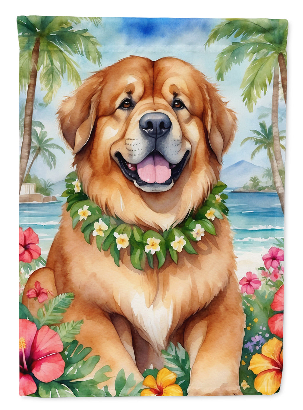 Tibetan Mastiff Luau House Flag 28x40 Porch Sleeve Pole Decorative Outside Yard Banner Artwork Wall Hanging, Polyester
