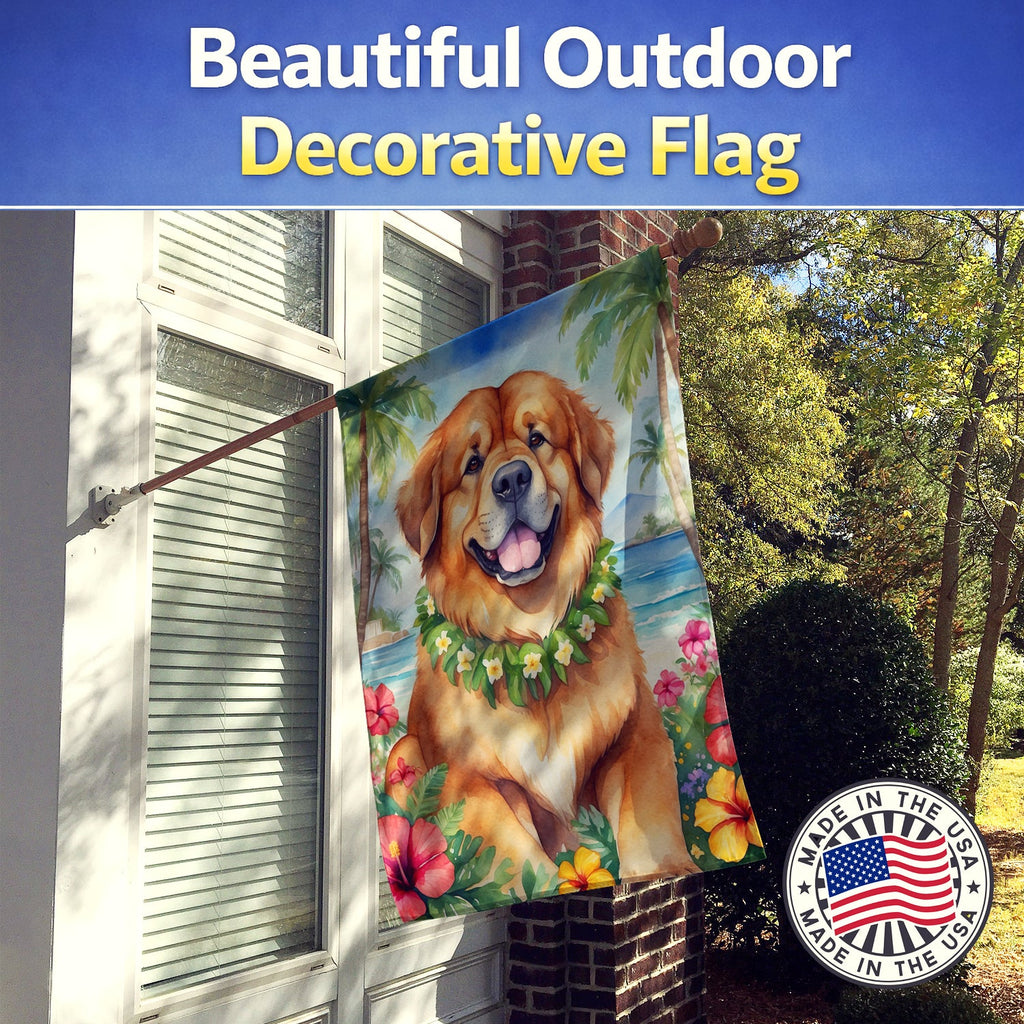 Tibetan Mastiff Luau House Flag 28x40 Porch Sleeve Pole Decorative Outside Yard Banner Artwork Wall Hanging, Polyester
