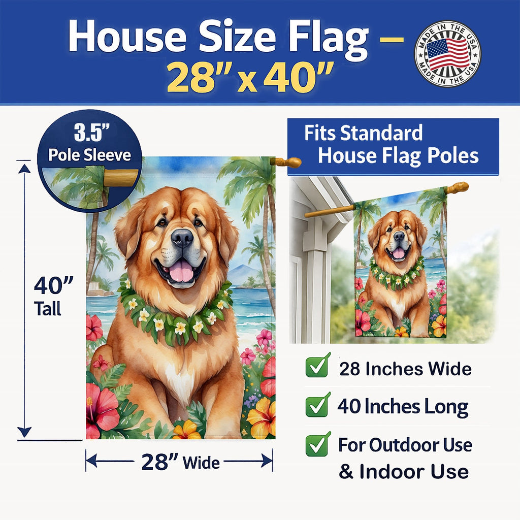 Tibetan Mastiff Luau House Flag 28x40 Porch Sleeve Pole Decorative Outside Yard Banner Artwork Wall Hanging, Polyester