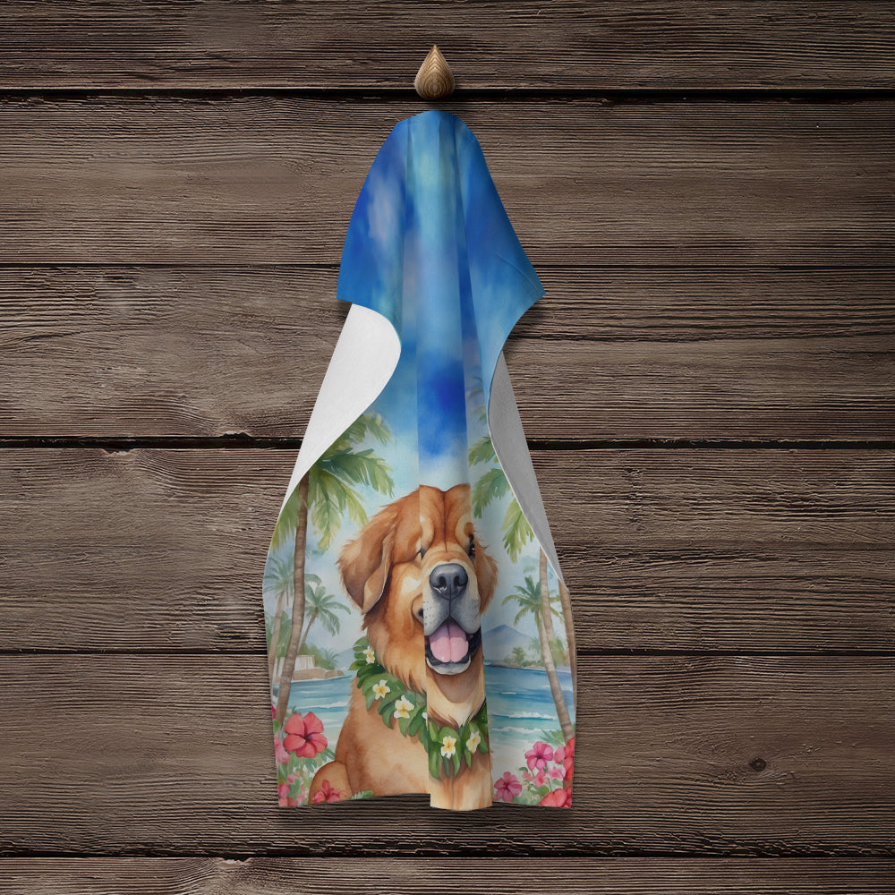 Tibetan Mastiff Luau Kitchen Towel Velour Plush Front and Cotton Loop Back Machine Washable