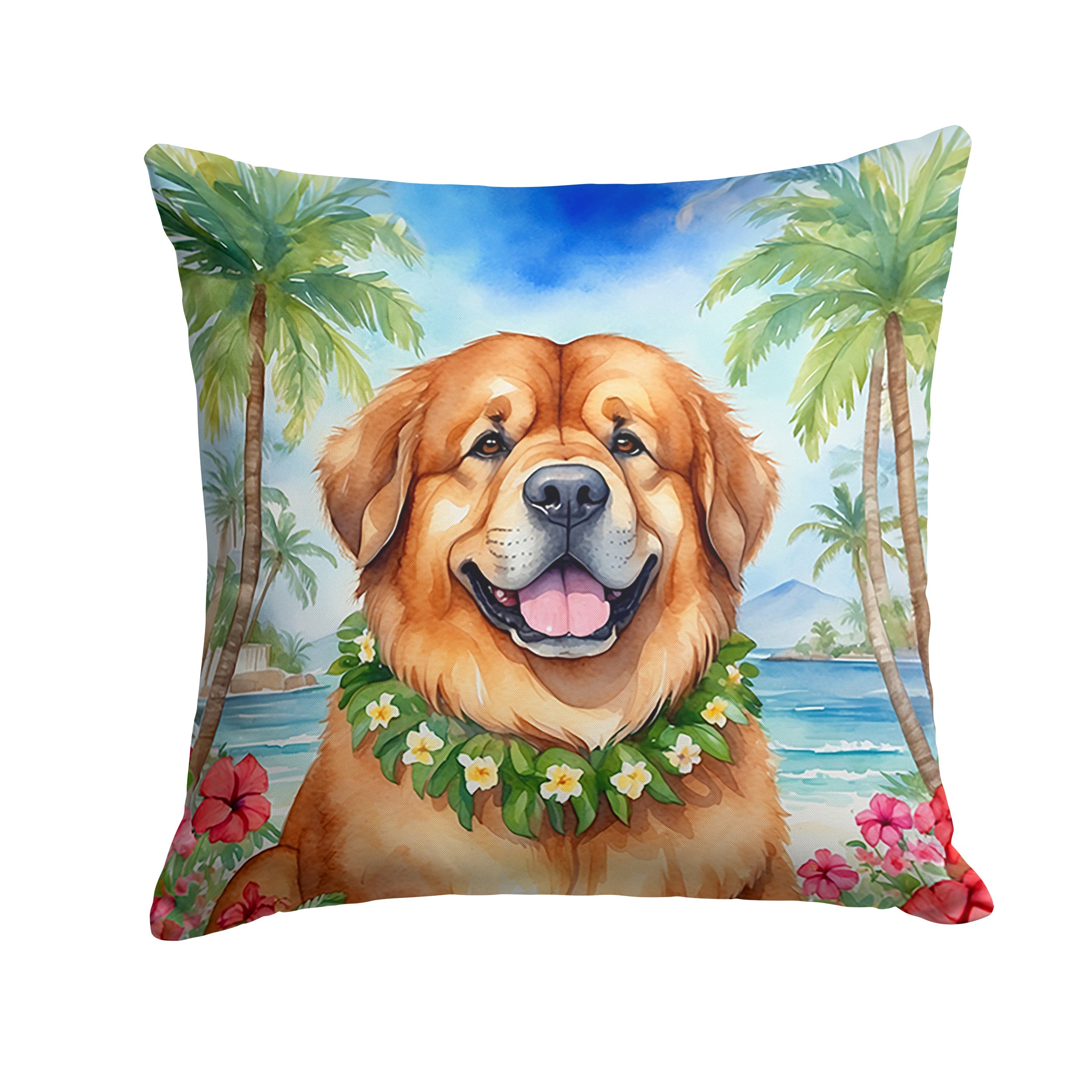 Tibetan Mastiff Luau Decorative Throw Pillow 14x14 Indoor Outdoor Accent Cushion, Fabric Cover with Insert for Sofa, Bed, Porch & Living Room