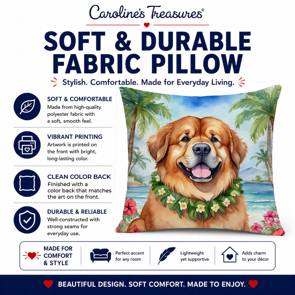 Tibetan Mastiff Luau Decorative Throw Pillow 14x14 Indoor Outdoor Accent Cushion, Fabric Cover with Insert for Sofa, Bed, Porch & Living Room