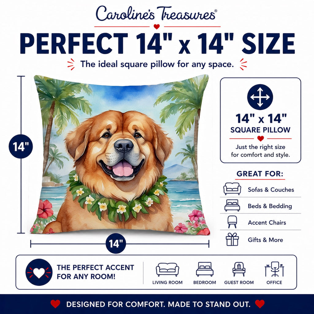 Tibetan Mastiff Luau Decorative Throw Pillow 14x14 Indoor Outdoor Accent Cushion, Fabric Cover with Insert for Sofa, Bed, Porch & Living Room