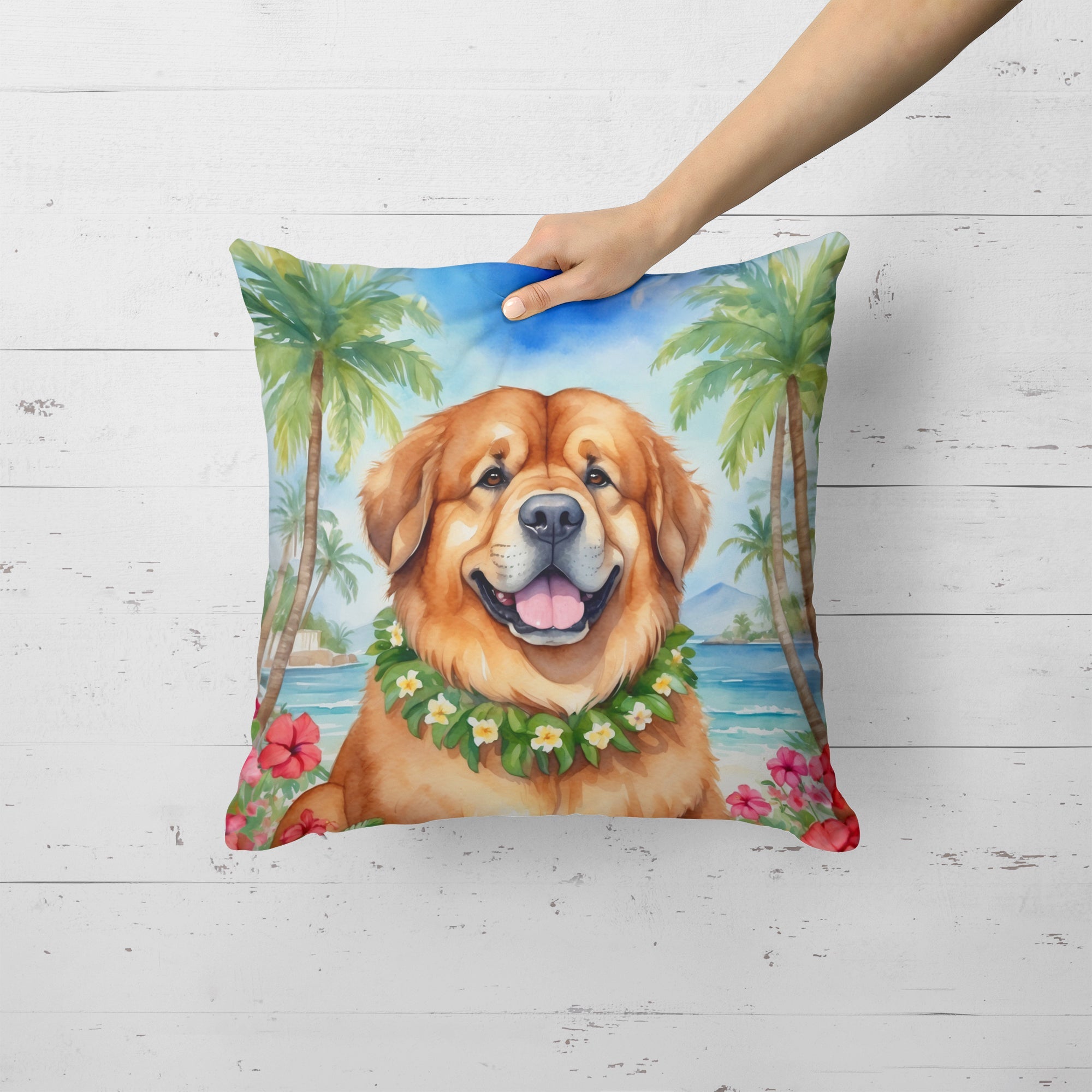 Tibetan Mastiff Luau Decorative Throw Pillow 18x18 Indoor Outdoor Accent Cushion, Fabric Cover with Insert for Sofa, Bed, Porch & Living Room