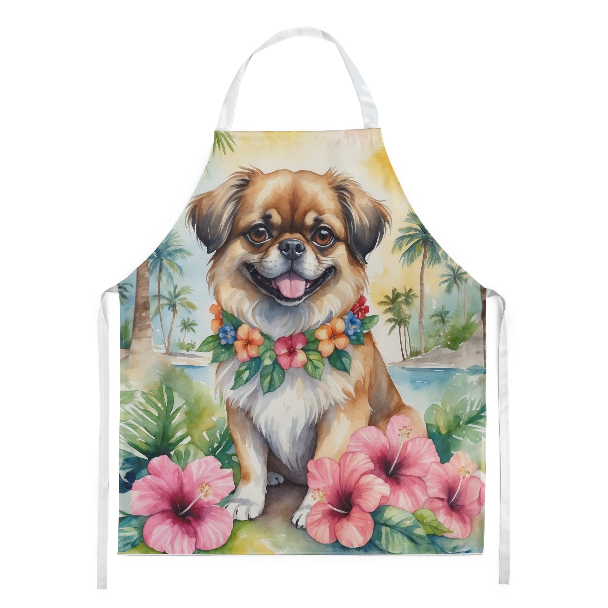 Tibetan Spaniel Luau Apron Cooking Kitchen Server Baking Crafts Gardening for Adult Women Men, Unisex, Large, Multicolor