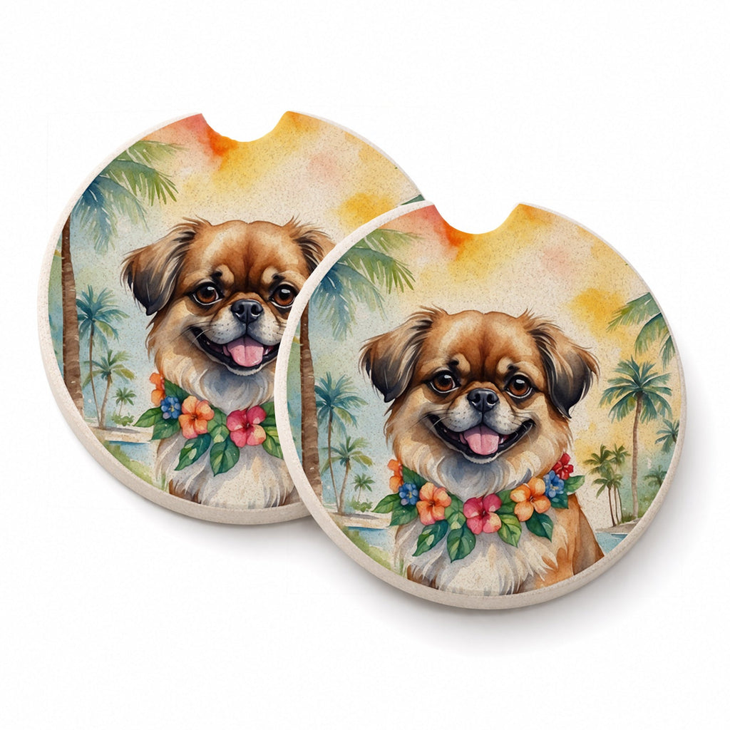 Tibetan Spaniel Luau Set of 2 Cup Holder Car Coasters Absorbent Round Sandstone Coasters Gifts for Men or Women, 2.5, Multicolor